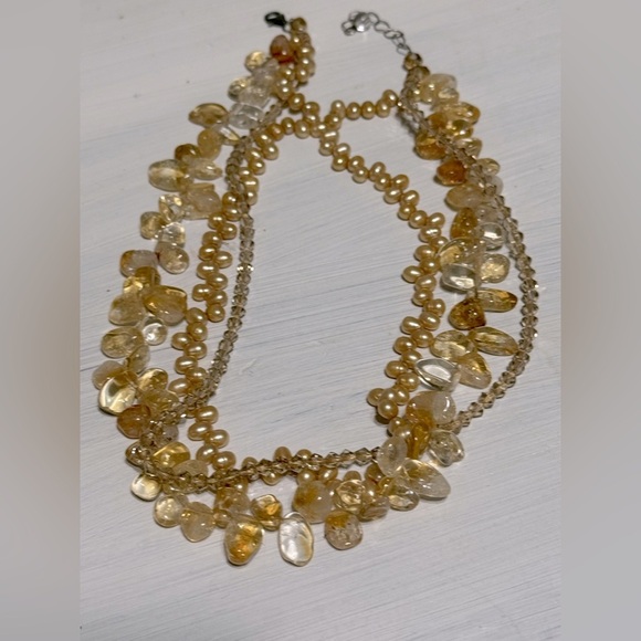 Beautiful 3 strand crystal citrine freshwater Pearl beaded necklace - Picture 1 of 16